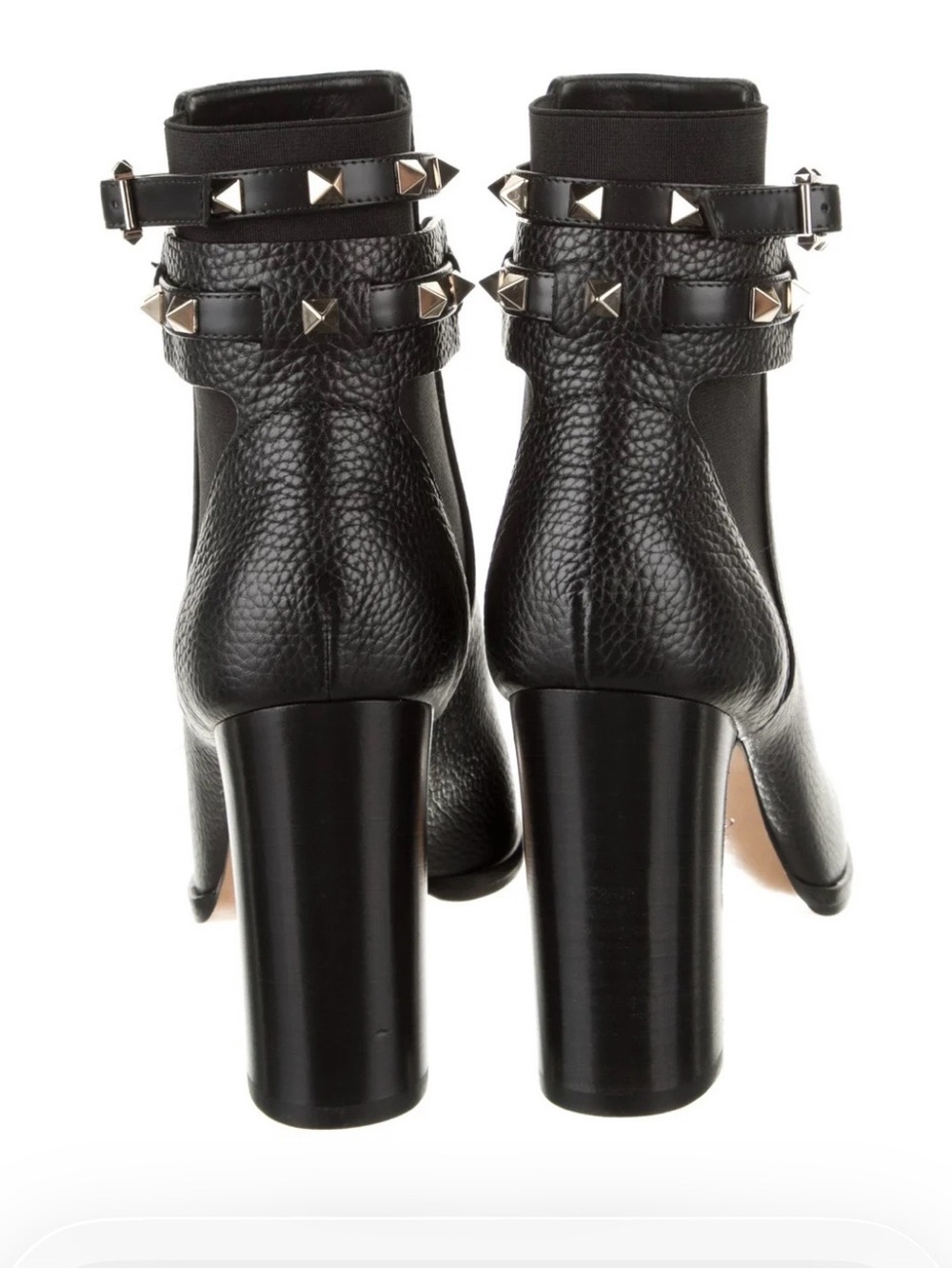 Valentino Black Pebbled Leather Studded Ankle Boots